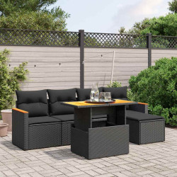 6 Pcs conjunto sofás de jardim c/ almofadões vime PE preto