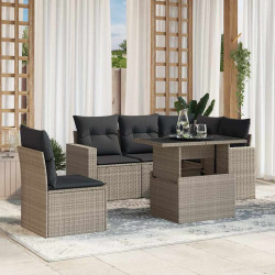 6 Pcs conj. sofás jardim com almofadões vime PE cinzento-claro