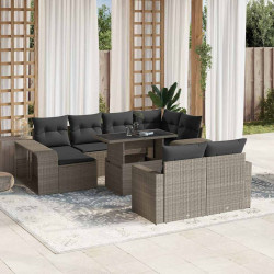 11 Pcs conjunto sofás de jardim c/ almofadões vime PE cinzento
