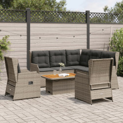 6 Pcs conjunto lounge de jardim c/ almofadões vime PE cinzento
