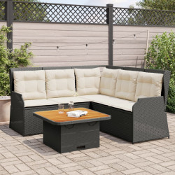 4 Pcs conjunto lounge de jardim c/ almofadões vime PE preto