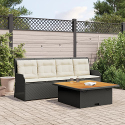 3 Pcs conjunto sofás de jardim com almofadões vime PE preto
