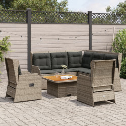 5 Pcs conjunto lounge de jardim c/ almofadões vime PE cinzento