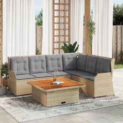 5 Pcs conjunto lounge p/ jardim com almofadões vime PE bege