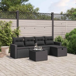6 Pcs conjunto sofás de jardim c/ almofadões vime PE preto