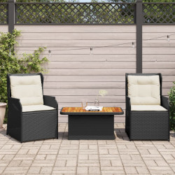 3 Pcs conjunto lounge de jardim c/ almofadões vime PE preto