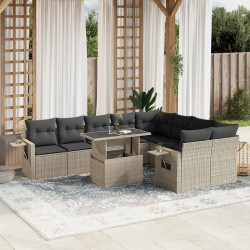 10 Pcs conj. sofás jardim com almofadões vime PE cinzento-claro