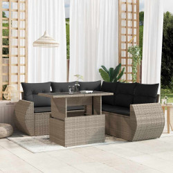6 Pcs conj. sofás jardim com almofadões vime PE cinzento-claro