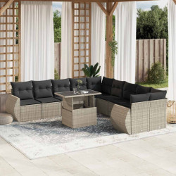 11 Pcs conjunto sofás de jardim c/ almofadões vime PE cinzento