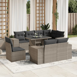 9 Pcs conj. sofás jardim com almofadões vime PE cinzento-claro