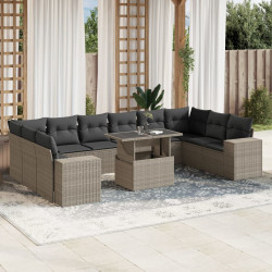 11 Pcs conjunto sofás de jardim c/ almofadões vime PE cinzento