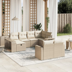 10 Pcs conjunto de sofás p/ jardim com almofadões vime PE bege
