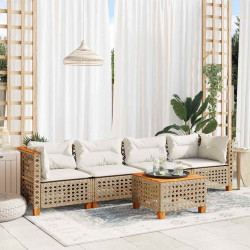 5 Pcs conjunto de sofás p/ jardim com almofadões vime PE bege