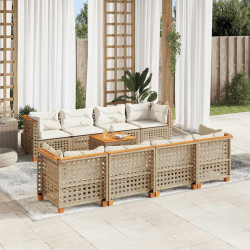 9 Pcs conjunto de sofás p/ jardim com almofadões vime PE bege