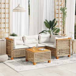 5 Pcs conjunto de sofás p/ jardim com almofadões vime PE bege