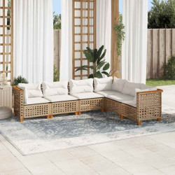 6 Pcs conjunto de sofás p/ jardim com almofadões vime PE bege