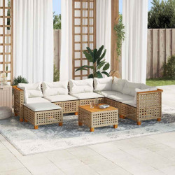 8 Pcs conjunto de sofás p/ jardim com almofadões vime PE bege