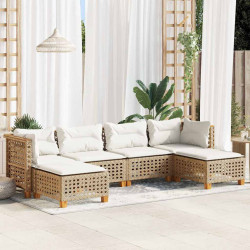 6 Pcs conjunto de sofás p/ jardim com almofadões vime PE bege