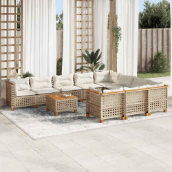 11 Pcs conjunto sofás de jardim c/ almofadões vime PE bege