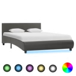Estrutura de cama com LED 140x200 cm couro artificial cinzento