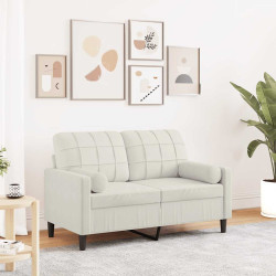 Sofá 2 lugares c/ almofadas decorativas 120 cm veludo creme