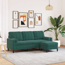 Sofá de 3 lugares com apoio de pés 180 cm veludo verde-escuro