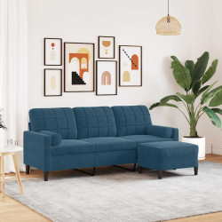 Sofá de 3 lugares com apoio de pés 180 cm veludo azul