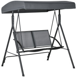 Baloiço de Jardim Exterior para 2 Pessoas Toldo Ajustável Estrutura em Aço Assentos de Textilene 140x118x162 cm Cinzento Escuro