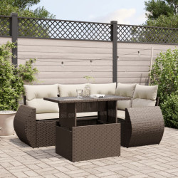 5 Pcs conjunto sofás p/ jardim c/ almofadões vime PE castanho