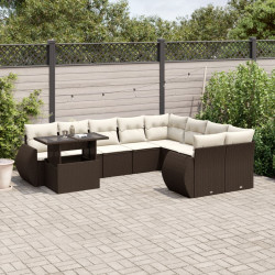 10 Pcs conj. sofás jardim com almofadões vime PE castanho