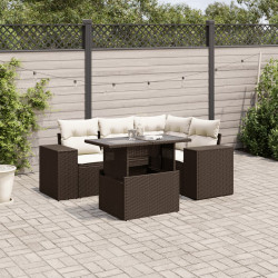 5 Pcs conjunto sofás p/ jardim c/ almofadões vime PE castanho