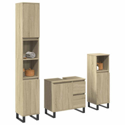 3 Pcs conj. móveis casa banho derivados madeira carvalho sonoma