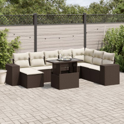 9 Pcs conjunto sofás p/ jardim c/ almofadões vime PE castanho
