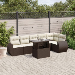 7 Pcs conjunto de sofás jardim c/ almofadões vime PE castanho