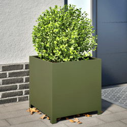 Vaso/floreira de jardim 50x50x50 cm aço verde azeitona