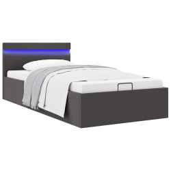 Cama hidráulica arrumação c/ leds 90x200cm tecido cinza-escuro