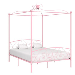 Estrutura de cama com dossel 180x200 cm metal cor-de-rosa