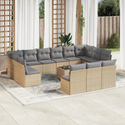 14 Pcs conjunto de sofás p/ jardim com almofadões vime PE bege