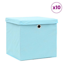 Caixas de arrumação com tampas 10 pcs tecido azul-bebé