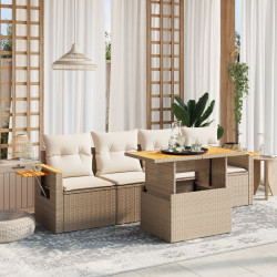5 Pcs conjunto de sofás p/ jardim com almofadões vime PE bege