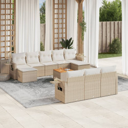 11 Pcs conjunto sofás de jardim c/ almofadões vime PE bege
