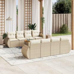 9 Pcs conjunto de sofás p/ jardim com almofadões vime PE bege