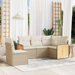 5 Pcs conjunto de sofás p/ jardim com almofadões vime PE bege