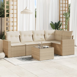 6 Pcs conjunto de sofás p/ jardim com almofadões vime PE bege