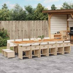 17 Pcs conjunto de jantar p/ jardim c/ almofadões vime PE bege