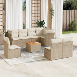 9 Pcs conjunto de sofás p/ jardim com almofadões vime PE bege
