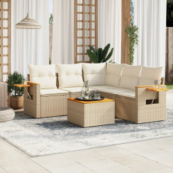 6 Pcs conjunto de sofás p/ jardim com almofadões vime PE bege
