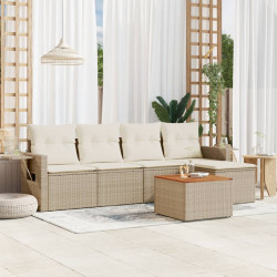 6 Pcs conjunto de sofás p/ jardim com almofadões vime PE bege