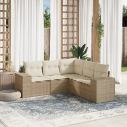 5 Pcs conjunto de sofás p/ jardim com almofadões vime PE bege