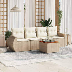 5 Pcs conjunto de sofás p/ jardim com almofadões vime PE bege